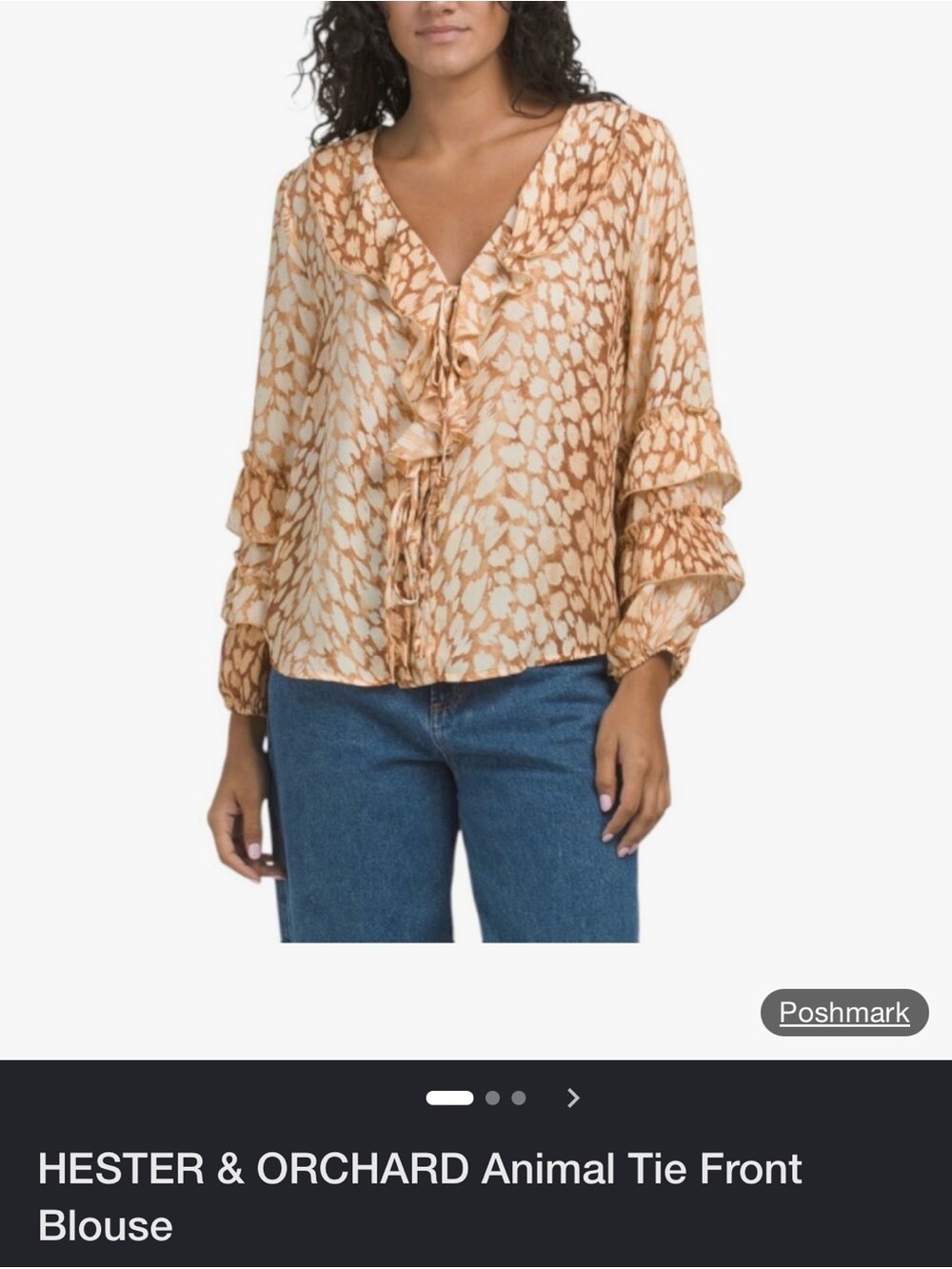 Hester & Orchard Ruffle Tie-Front Blouse in Mustard Print - Picture 2 of 2